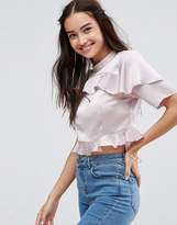 Thumbnail for your product : ASOS Design Ruffle Crop Top With High Neck