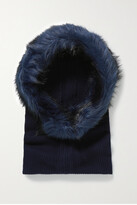 Thumbnail for your product : Eugenia Kim Paulina Faux Fur-trimmed Ribbed Cashmere Snood - Navy - one size