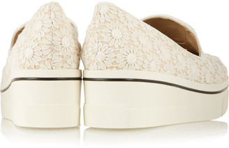 Stella McCartney Crocheted floral-lace and canvas slip-on sneakers