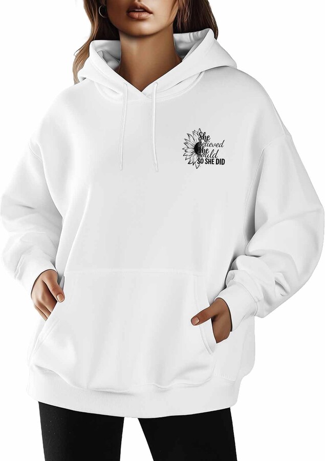 T&H XHome Womens Hoodies Graphic Pullover Sport Hoodie Sunflower Graffiti Street Art Cozy Oversized Pockets Hooded Sweatshirt White-2XL Black