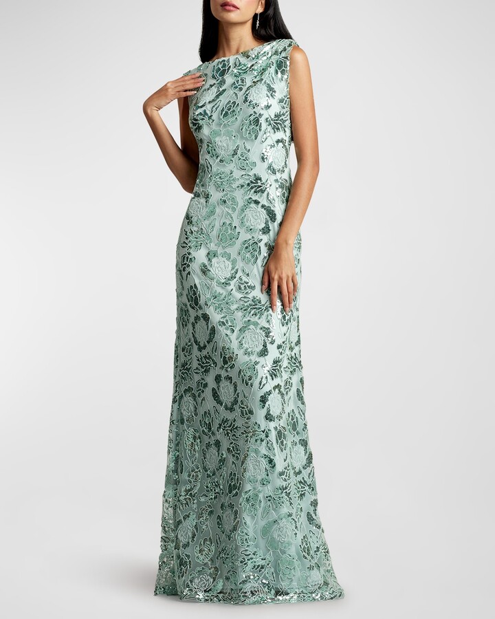 Tadashi Shoji Draped Sequin Lace Gown ShopStyle Evening Dresses