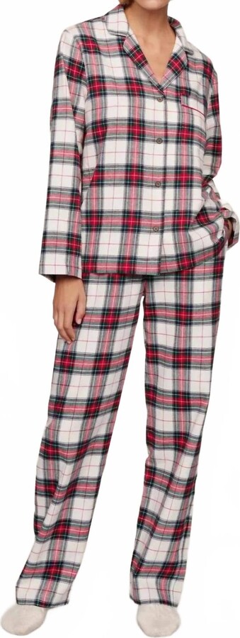 Eberjey Flannel Long Pajama Set In Tartan Plaid Holly Stripe