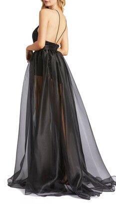 Leena for Mac Duggal Sequin Bodysuit & Sheer Skirt Gown