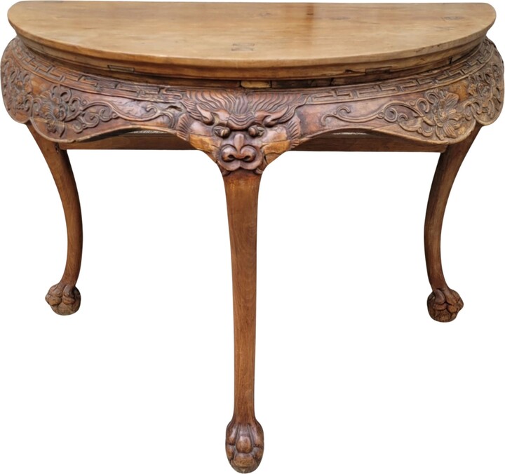 Chow's Oriental Furniture Co. Huanghuali Demilune Console Table With Carved Dragons, 1790