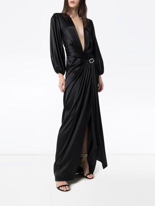 Alexandre Vauthier Plunge-Neck Embellished-Buckle Gown