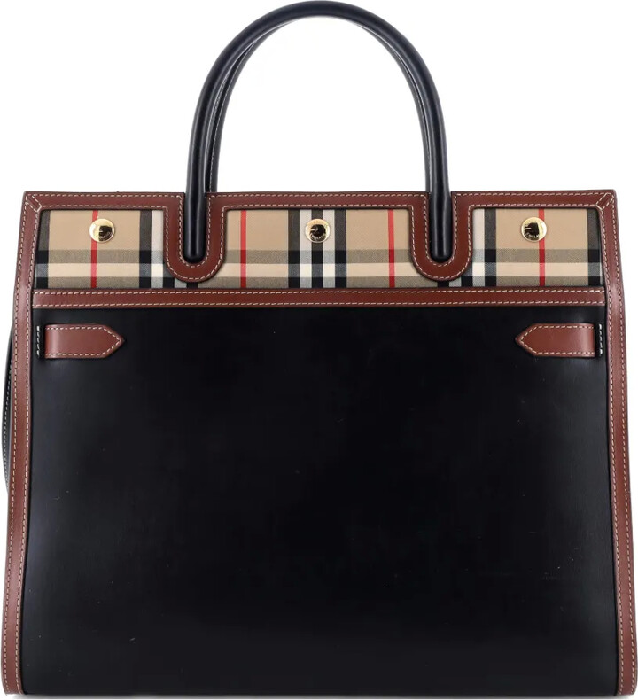 Burberry Pre-Owned Title Two Handle Tote Leather with Vintage Check Canvas Medium satchel