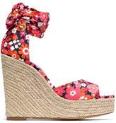 Thumbnail for your product : Michael Kors Collection Lace-Up Floral-Print Crepe Wedge Espadrille Sandals