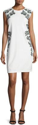 Laundry by Shelli Segal Cap-Sleeve Floral-Embroidered Dress, Warm White