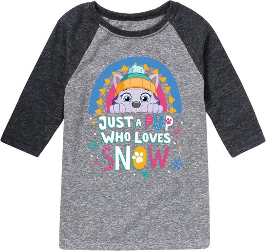 Paw Patrol PawPatrolJustAPupWhoLovesSnowRaglanGraphicT-Shirt-AthleticHeather/HeatherBlack-2T