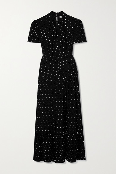 Self-Portrait - Gathered Crystal-embellished Crepe Midi Dress - Black