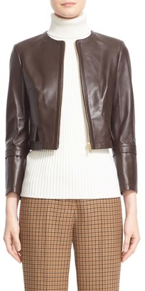 Michael Kors Women's Collarless Crop Lambskin Leather Jacket