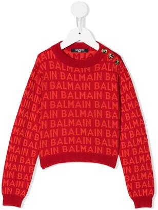 Balmain Kids All-Over Logo Knit Jumper