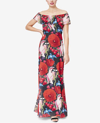 Betsey Johnson Floral Printed Off-The-Shoulder Maxi Dress