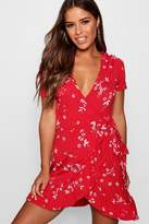 Thumbnail for your product : boohoo NEW Womens Petite Floral Wrap Frill Hem Dress in Polyester