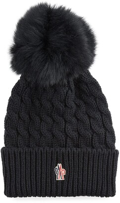 Moncler Wool Cable-Knit Fur Pom Beanie