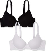 Thumbnail for your product : Iris & Lilly Amazon Brand Women's T-Shirt Cotton Bra Pack of 2 Multicoloured (Grey Marl/Nude) 36DD Label:36DD