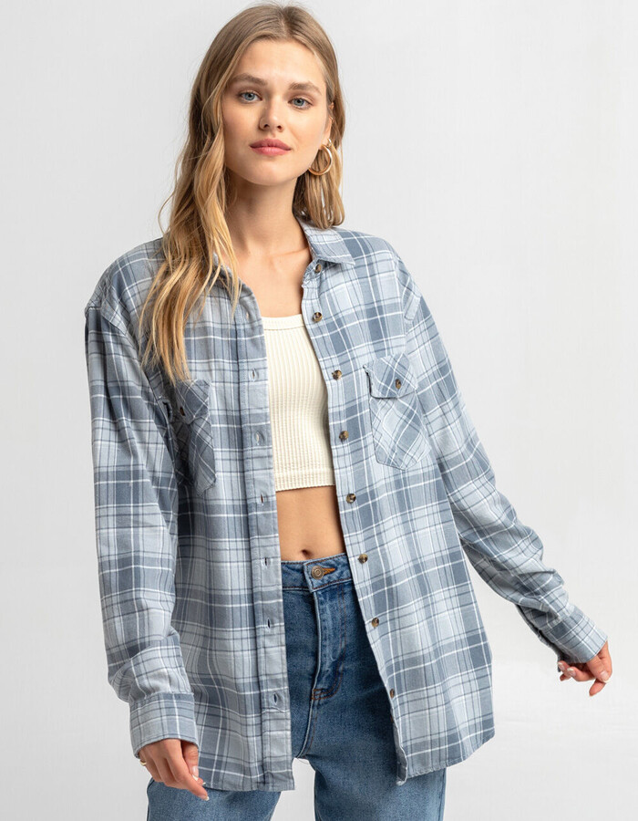 RSQ Vintage Denim Oversized Flannel Shirt - ShopStyle Tops