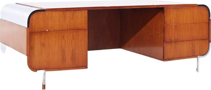 Pace Furniture Company Leon Rosen For Pace Mid Century Walnut And Stainless Steel Desk