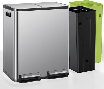 PANDA GENIUS Trash Can, 16 Gallons (2 X 8 Gallon) Dual Garbage Dustbin With Soft-Close Lid, 60 Liter Large Stainless Waste Bin For Kitchen Home Office