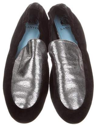 Lanvin Suede Metallic-Trimmed Loafers