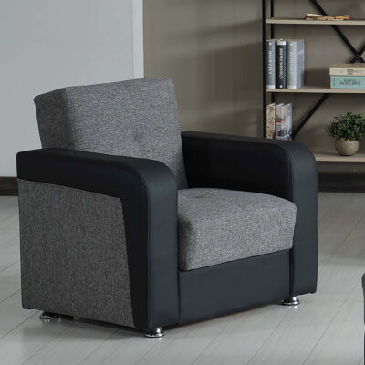 Upholstered Convertible Armchair, Gray. Versatile Chair. 32.47in High X 48in Package Depth. Quality Materials. Comfortable Cushions Storage Grey. Tran
