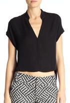 Thumbnail for your product : Alice + Olivia Cropped-Front Silk Blouse
