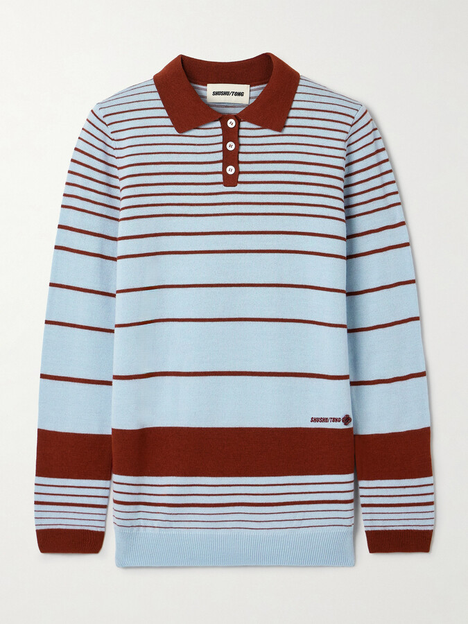 SHUSHU/TONG Striped Knitted Polo Sweater - Blue