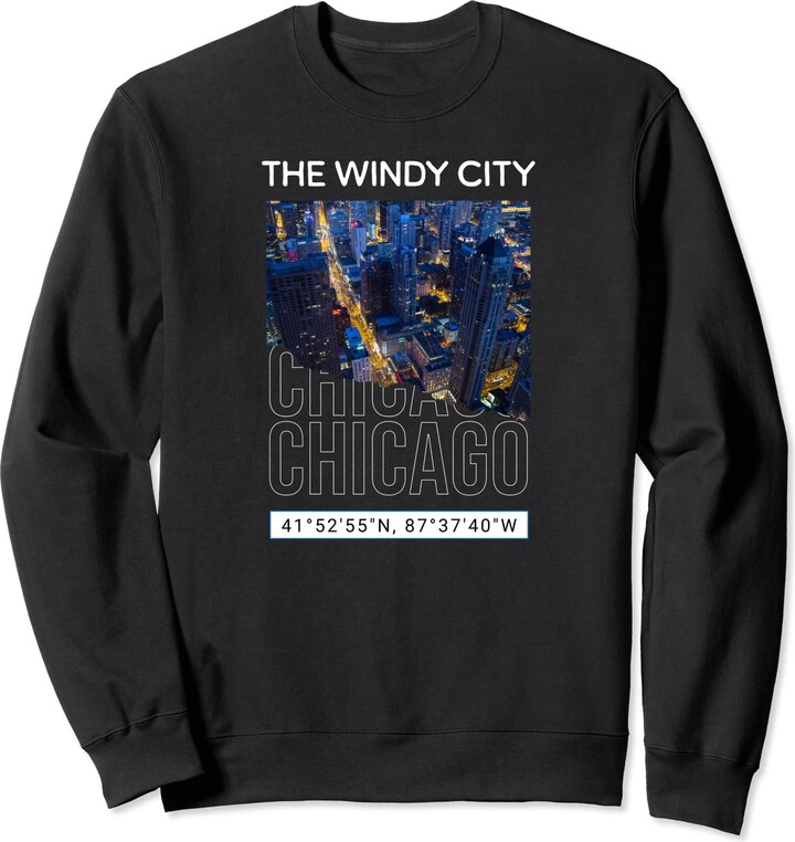 Chicago Chi-Town City Gifts Co. Chicago Night Sky View Chi-Town Windy City GPS Coordinates Sweatshirt
