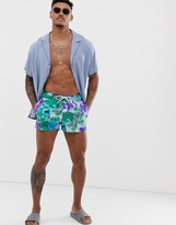 Thumbnail for your product : ASOS DESIGN swim shorts with purple tie dye in super short length