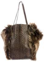 Thumbnail for your product : Carlos Falchi Shearling and Python Tote