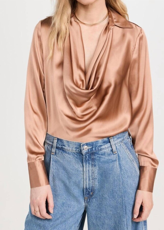 L'Agence Lotus Cowl Neck Top In Mocha