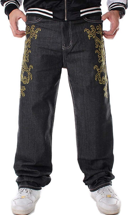 Sveizo Men's Hip Hop Embroidery Graphic Baggy Jeans Loose Pants-32