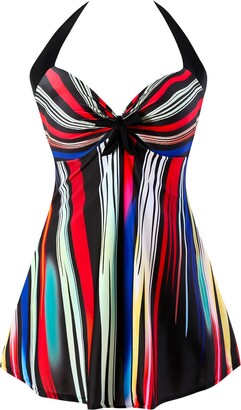 Sixyotie Women's Plus Size Swimsuit One Piece Swim Dress with Skirt Tummy  Control Swimwear (Rainbow - ShopStyle