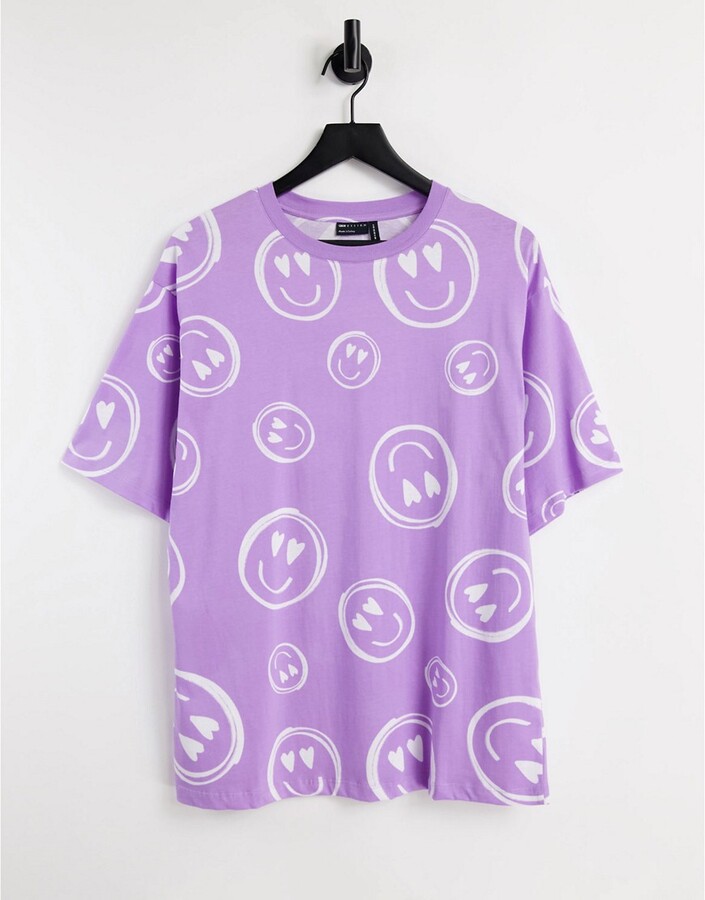 ASOS DESIGN oversized t-shirt with all over smile print in lilac - ShopStyle