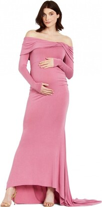 Motherhood Maternity | Off-Shoulder Maternity Photohoot Gown/Dre - Pink, Size: Small