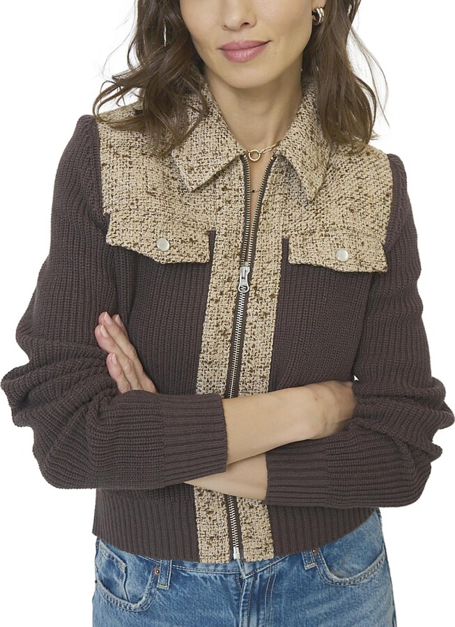 Central Park West Women's Halsey Tweed and Sweater Jacket