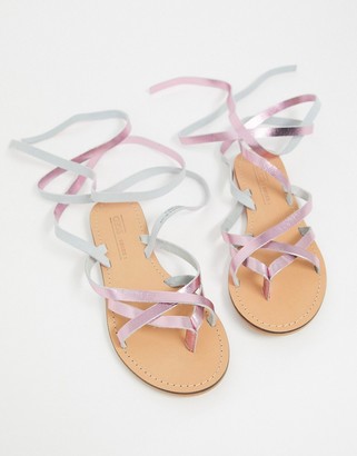 ASOS DESIGN DESIGN Framed strappy leather sandal in metallic pink