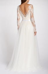 Tadashi Shoji Lace Applique V-Neck Wedding Dress with Overskirt