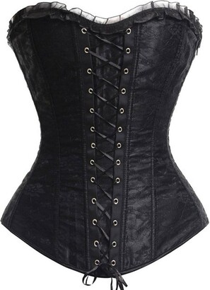 KUOSE Women's Basques Bustier Satin Lace Up Boned Overbust Corset