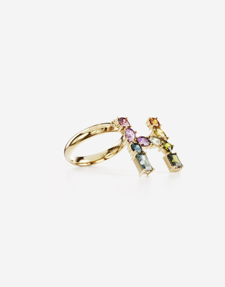 Dolce & Gabbana Rainbow alphabet H ring in yellow gold with multicolor fine gems