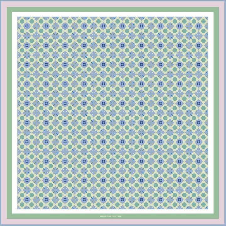 Jessie Zhao New York Double Sided Silk Scarf Of Polka Dot Bloom - Green - Blue pink
