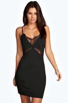 Thumbnail for your product : boohoo Lisa Strappy Lace Insert Mini Bodycon Dress
