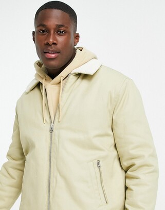 Topman harrington jacket with sherpa collar in stone - ShopStyle