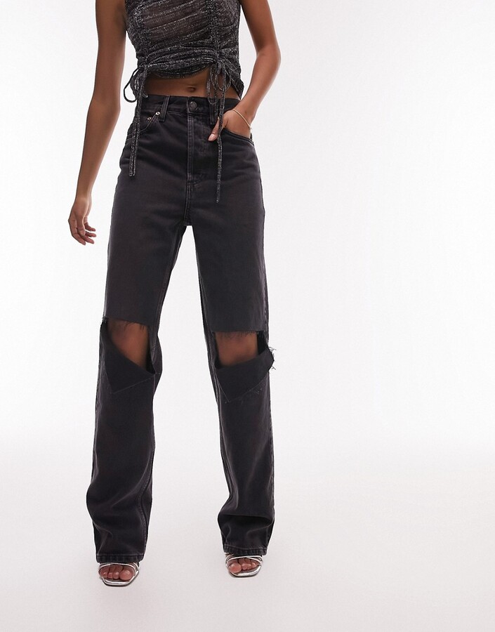 Topshop Kort jean with knee rips in washed black ShopStyle