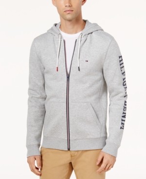 tommy hilfiger authentic full zip lounge hoodie with side logo taping in grey