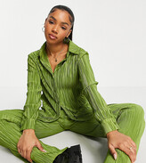 Thumbnail for your product : Stradivarius pleated shirt in olive green - part of a set