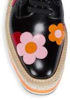 Thumbnail for your product : Prada Flower-Print Platform Espadrille Leather Oxfords