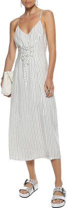 J Brand Lace-up Striped Jacquard Midi Dress