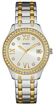 GUESS Crystal Two-Tone Analog & Date Bracelet Watch