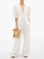 Thumbnail for your product : Adriana Degreas Puff-sleeve Belted Crepe Jumpsuit - White